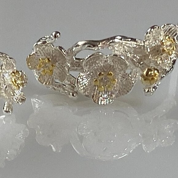 Silver Plated Copper Cherry Blossom Branch Earrings - Picture 2 of 6